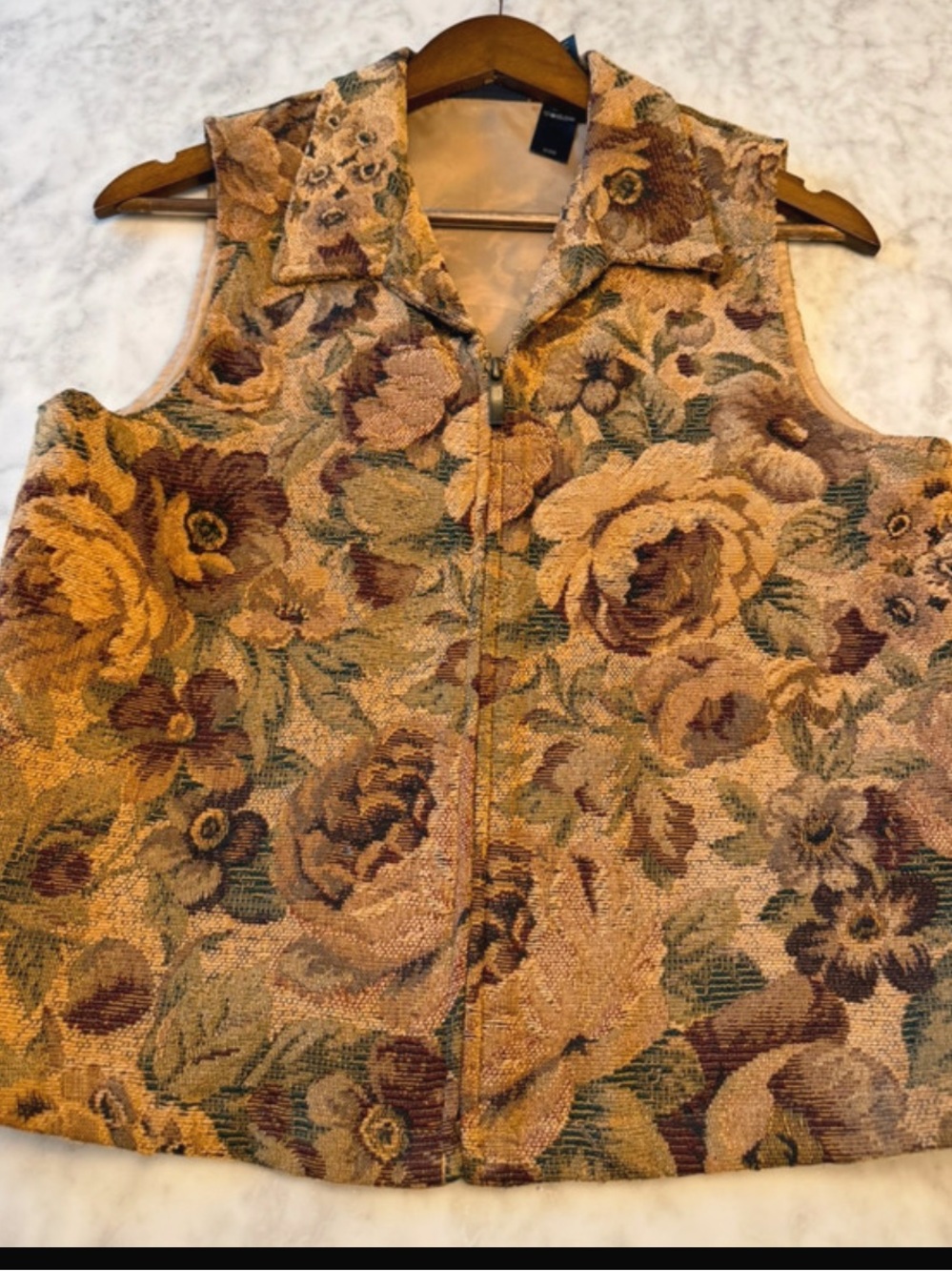 Crazy Horse Liz Claiborne Floral Tapestry Vest Women M Zip Front Cottagecore